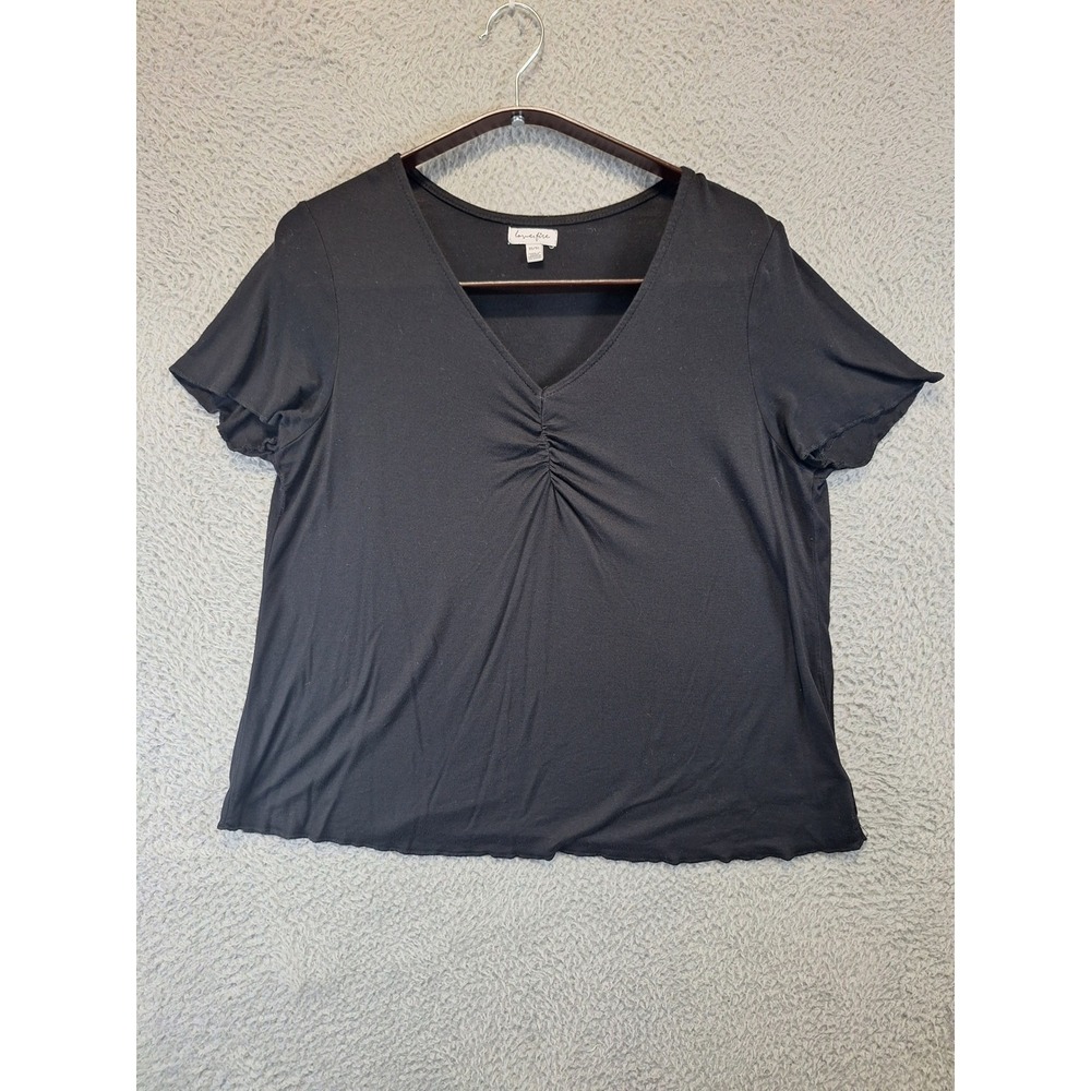 Love Fire Black Ruched V Neck Short‎ Sleeve T Shirt Womens Size XL Casual